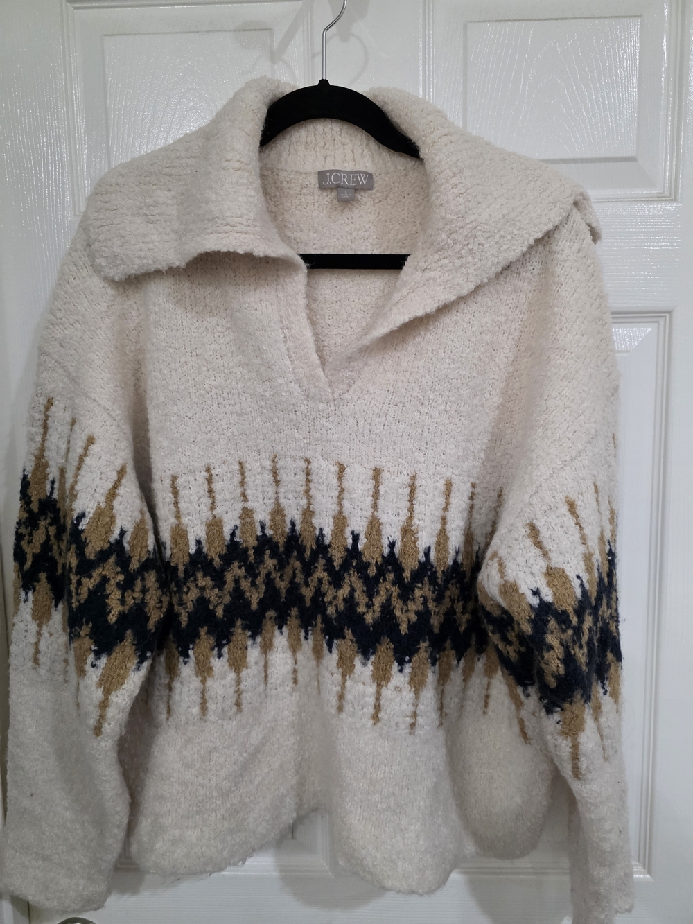J.Crew Fair Isle Johnny-Collar Sweater in Bouclé Yarn - Size L